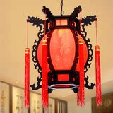 中式餐厅实木中国风小吊灯 仿古茶楼红灯笼单头实木龙头宫灯灯具