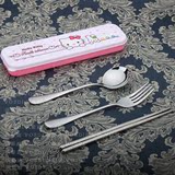 【天天特价】韩式环保便携餐具不锈钢套装 学生盒叉勺筷子三件套