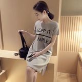 韩版女装夏装2016新款潮修身短袖t恤女中长款字母印花学生衣服女