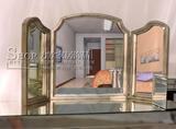 美式古典化妆镜三折镜台式桌面梳妆台镜子卧室壁挂多功能可折叠镜