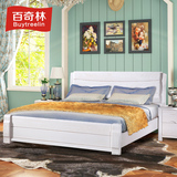 百奇林 白色实木床1.8米 现代全实木双人床水曲柳婚床高箱储物床