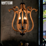 美式乡村田园麻绳吊灯复古铁艺创意个性咖啡客厅服装店餐厅吊灯