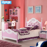 儿童床女孩青少年公主床 欧式环保单人床 粉色儿童卧室套房家具
