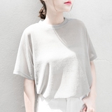 新款夏季女装韩版简约个性感潮流圆领纯色宽松休闲短袖t恤上衣薄