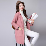 2015秋季新款韩版修身女装针织开衫女大码毛衣外套加厚中长款开衫