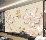无缝电视背景墙纸大型立体壁画壁纸3D无纺布中式玉雕家和富贵花朵