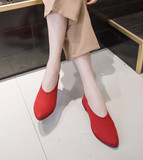 【包邮】韩国原单复古尖头低跟方跟单鞋套筒百搭时尚浅口显瘦女鞋