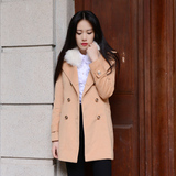 2015大衣女毛呢外套韩版中长款双排扣腰带大翻领秋冬装加厚纯色