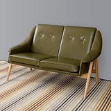 北欧小户型客厅复古拉扣个性沙发椅 单人双人 欧式实木皮沙发