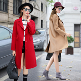 高端双面羊绒大衣女2016秋冬新款大红色羊毛呢子韩版修身中长外套