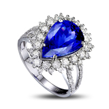 KR0266斯里兰卡天然水滴蓝宝石戒指 18K白金钻石珠宝首饰镶嵌定制