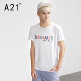 A21修身字母印花圆领短袖男士T恤 青年白色夏季潮流休闲体恤衣服