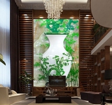 中式玉雕花瓶竹子3D立体壁画玄关过道走廊无缝墙纸壁纸电视背景墙