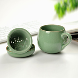 器无形龙泉青瓷办公泡茶杯带盖过滤三件式创意同心杯情侣杯