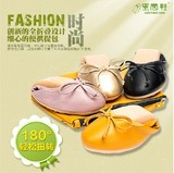 Quicheshoes蛋卷鞋EQS-113舒适可折叠真皮平跟软底豆豆鞋舒适女鞋
