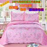 韩版全棉绗缝夹棉双人床盖三件套两件套床单空调被床罩床上用品