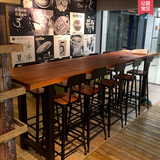 美式LOFT铁艺星巴克酒吧桌椅复古做旧奶茶店实木吧台凳高脚凳子