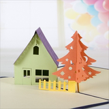 立体贺卡 韩国创意可爱小房子和树 圣诞节生日感恩节贺卡礼物卡片