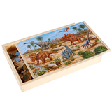 木质盒装美国拼图儿童经典益智玩具24片史前恐龙拼图5-6-7-9岁