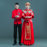 中式婚礼红色礼服嫁衣新娘结婚敬酒服冬婚礼旗袍秀禾服长袖龙凤褂