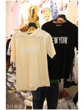 韩国东大门代购女装Basquiat 左/右色新款圆领短袖时尚印花T恤