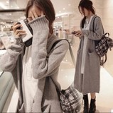 韩国专柜正品代购2016秋冬装女超长款加厚针织衫宽松开衫毛衣外套