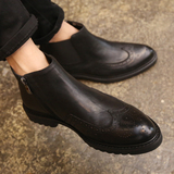 冬季新款马丁靴布洛克雕花英伦男靴时尚潮流复古真皮短靴切尔西靴