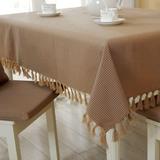 馨相伴美式乡村桌布布艺格子棉麻餐桌椅垫套装圆正长方形茶几台布