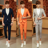 新款夏季 韩版修身中袖休闲西服外套男士短袖潮流小西装青年套装