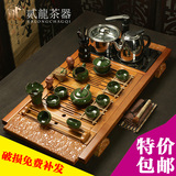 整套冰裂紫砂功夫茶具套装连体四合一组合实木茶盘茶台特价电磁炉