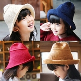 娜塔巫韩版童装2016春秋季新款韩国女童针织毛线盆帽儿童渔夫帽子