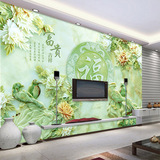 中式客厅墙纸浮雕无缝无纺布大型壁画3D立体玉雕 电视背景墙壁纸