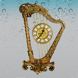 竖琴乐器装饰钟表静音客厅挂表创意欧式挂钟天王星个性复古时尚