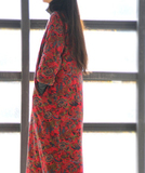 花时。文艺复古中式女装棉袍 民族风棉麻长袍 秋冬加厚袍子连衣裙