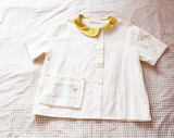 2016夏季新款 日系童趣娃娃领棉麻宽松短袖衬衫短款