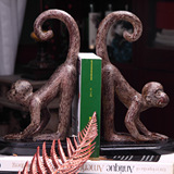 复古创意猴子摆件 欧式书夹书挡书立办公室书房家居饰品欧式书靠