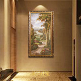 新品欧式竖构图古典风景油画高档纯手绘有框画客厅走廊挂画包邮