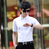 夏季白色男士短袖衬衫青年韩版修身工作服职业正装商务工装白衬衣