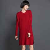 秋冬新款女式针织衫韩版中长款修身大码套头长袖开叉纯色打底毛衣
