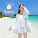 马尔代夫夏雪纺长袖白色连衣裙波西米亚宽松显瘦海边度假沙滩短裙