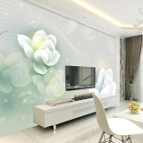 3D立体白莲花无缝简约电视背景墙壁纸客厅沙发卧室影视墙纸壁画