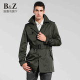 B&Z2014春季男士风衣 修身时尚英伦中长款防风保暖大衣外套男