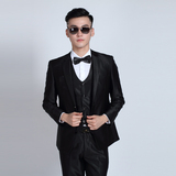 韩版男士修身西服套装两粒扣亮黑色青年职业正装男式新郎结婚礼服