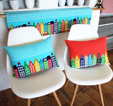 彩色房子 韩国棉麻 靠垫 靠枕 靠背 抱枕 腰枕 沙发座椅儿童卡通
