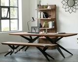 loft美式铁艺实木餐桌椅工业风复古办公桌会议桌设计师长桌椅长凳