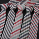 呔韩版休闲6CM窄领带男女士米白色宽窄斜彩条纹春夏衬衫百搭领带