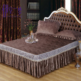 水晶绒欧式夹棉床裙床罩加厚纯色公主蕾丝花边床盖1.8米床品枕套