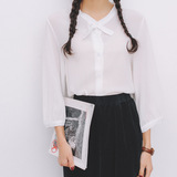 夏装新款女装韩版办公室职业装白色雪纺衬衫小领结甜美淑女上衣