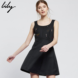 Lily2016夏装新款女装欧美修身纯色钉珠无袖连衣裙115210I7374