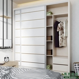 现代简约推拉门大衣柜板式趟门移门整体橱组合实木质卧室家具定制
